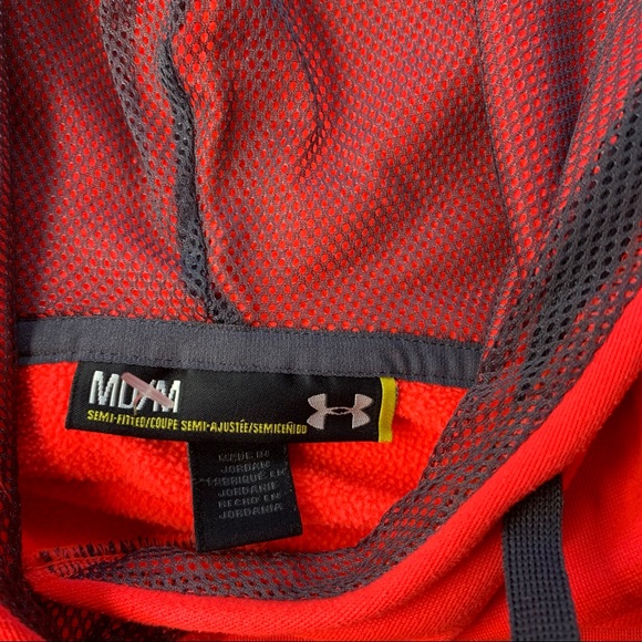 Under Armour, Semi-Fitted, Neon Red Orange, Hooded Sweatshirt. - Picture 5 of 10